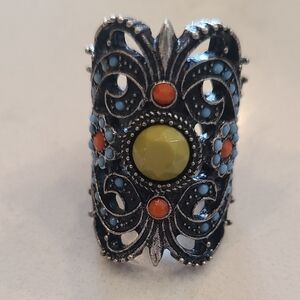 Southwestern Silver and Multicolor Statement Ring